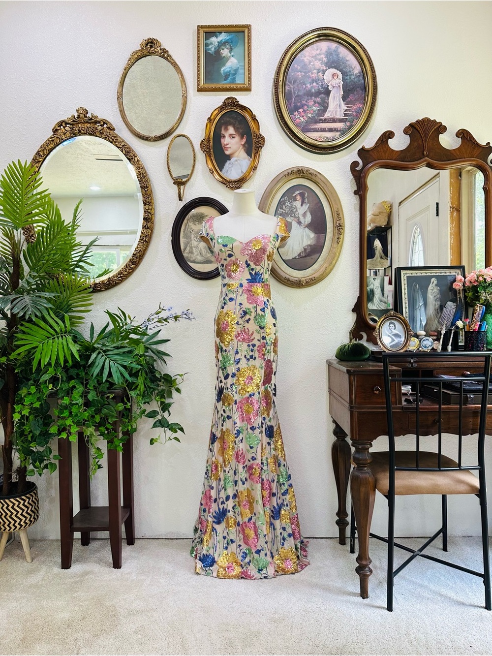 Floral Sequin Maxi Gown - Multicolor